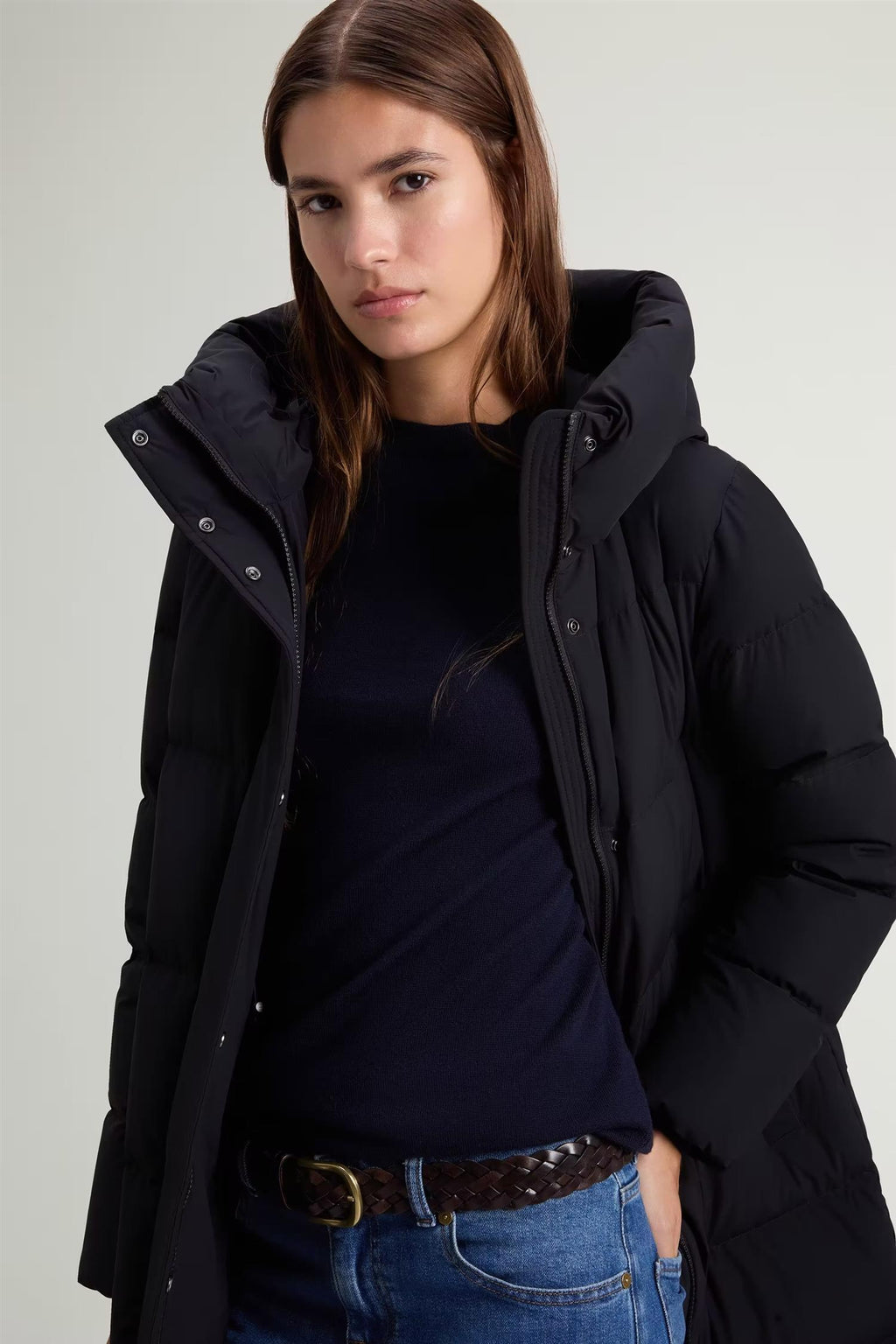Woolrich Madison Quilted Coat, matt Stretch Nylon sort