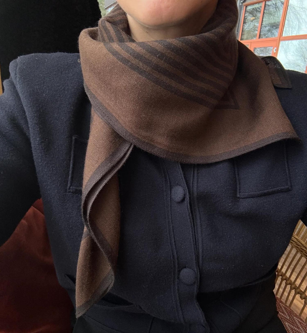 Lescarf Wool striped scarf, brown, 80x80