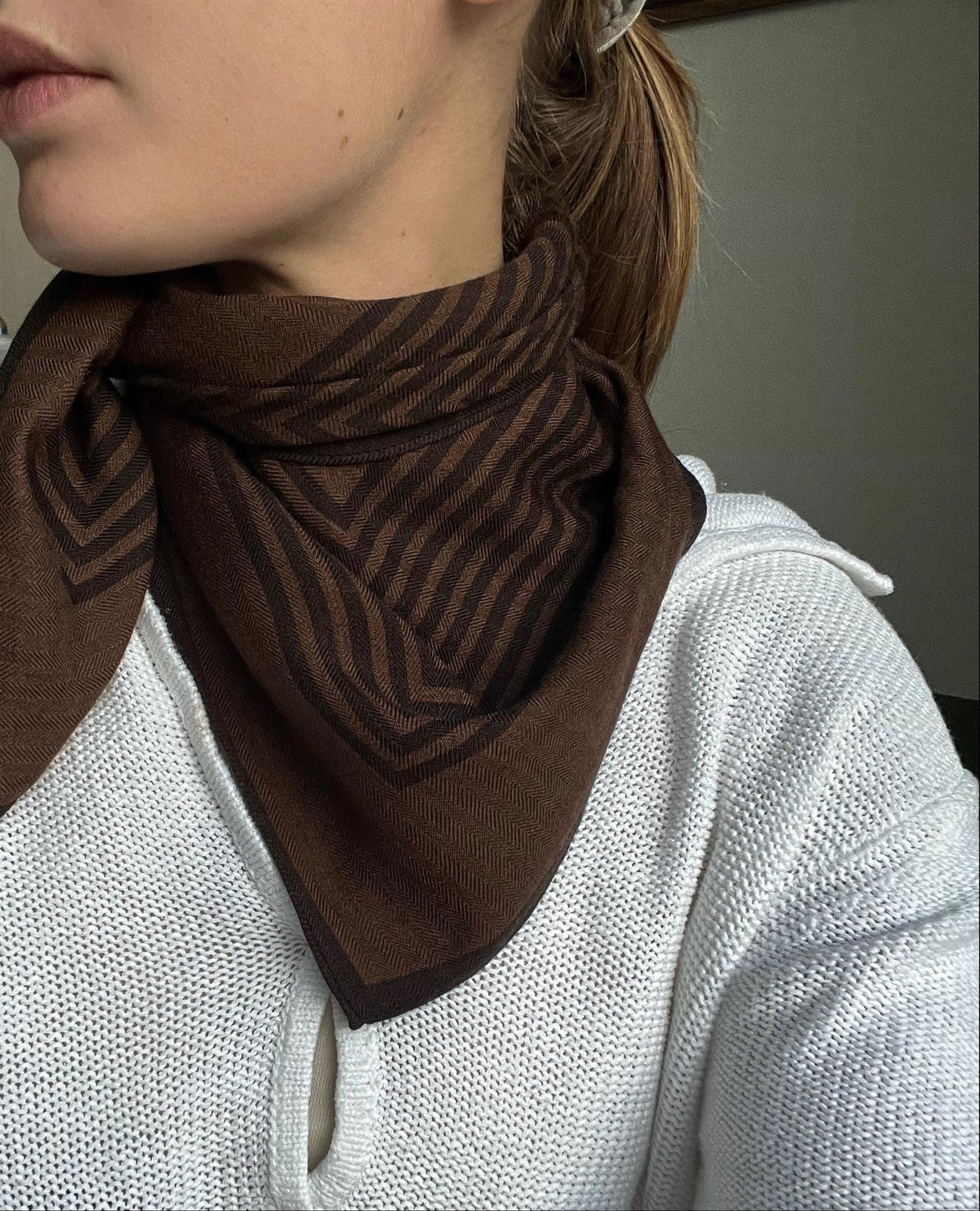 Lescarf Wool striped scarf, brown, 80x80