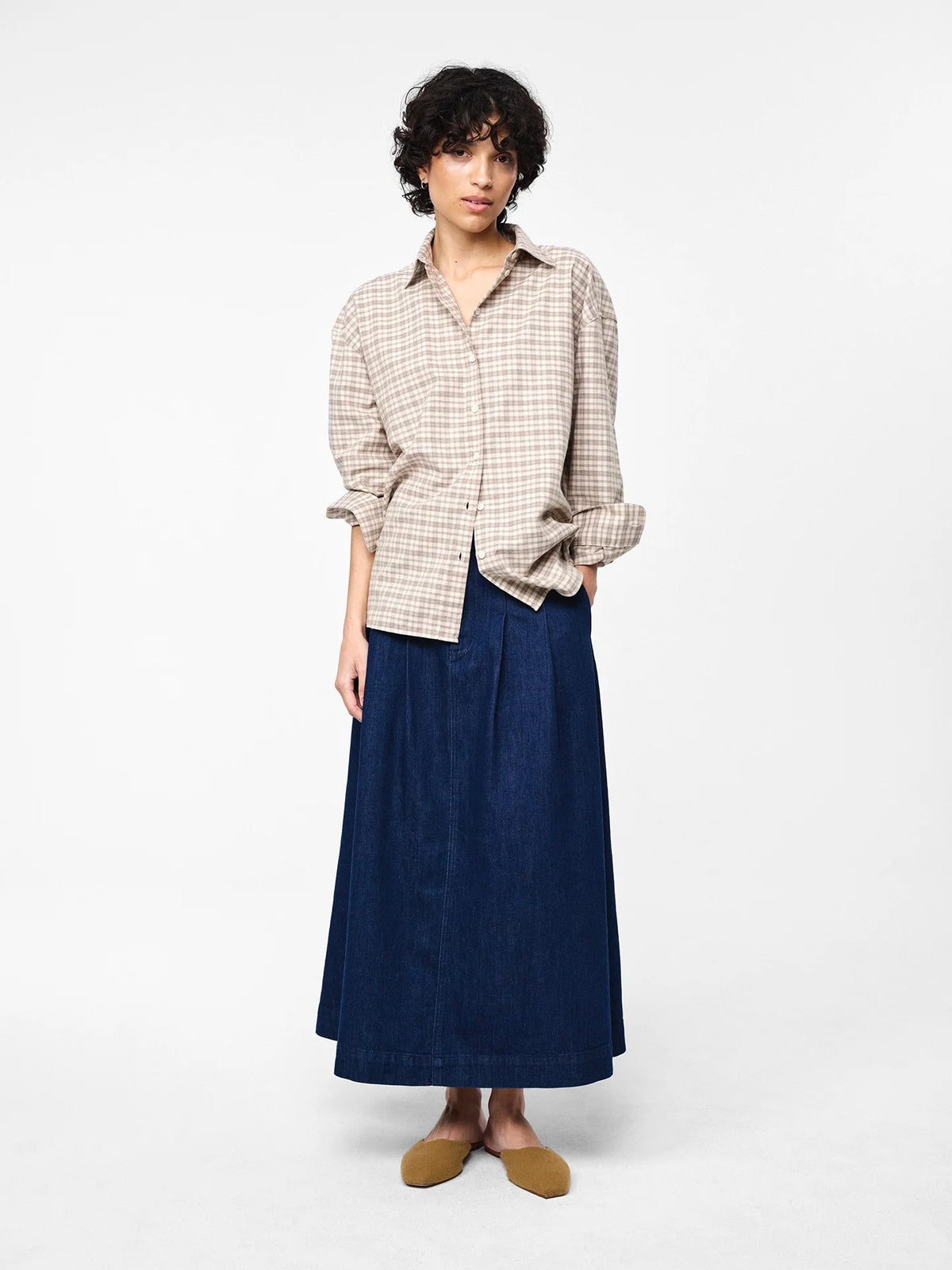 Julie Josephine Edwina Flanell shirt, checked taupe