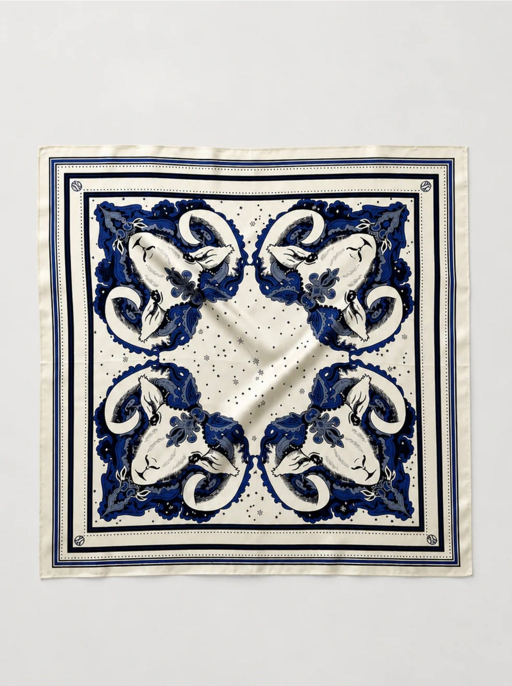 Lescarf Aries scarf 65x65, cream & blue