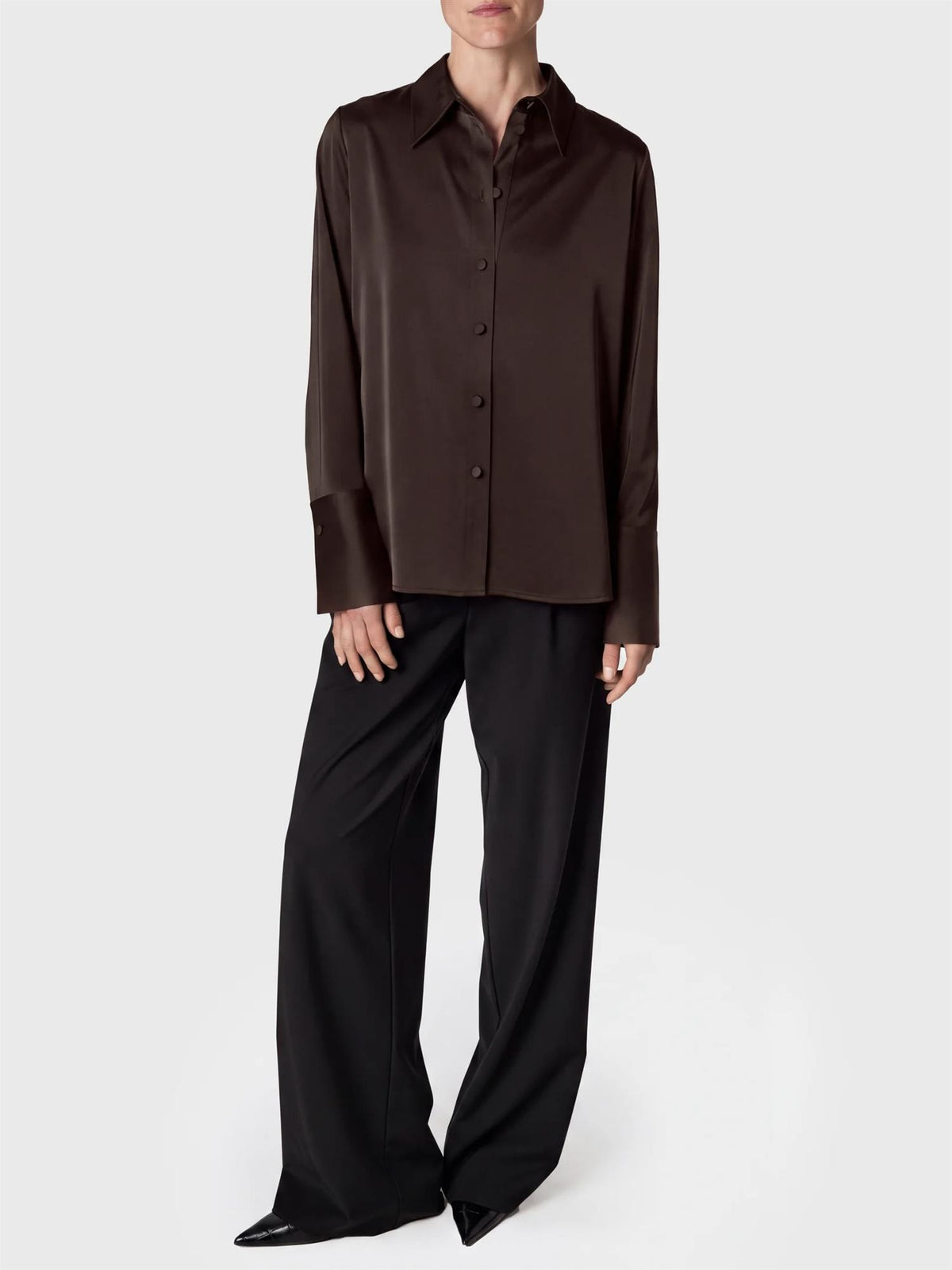 Marville Road The Leonie satin shirt, Chocolate