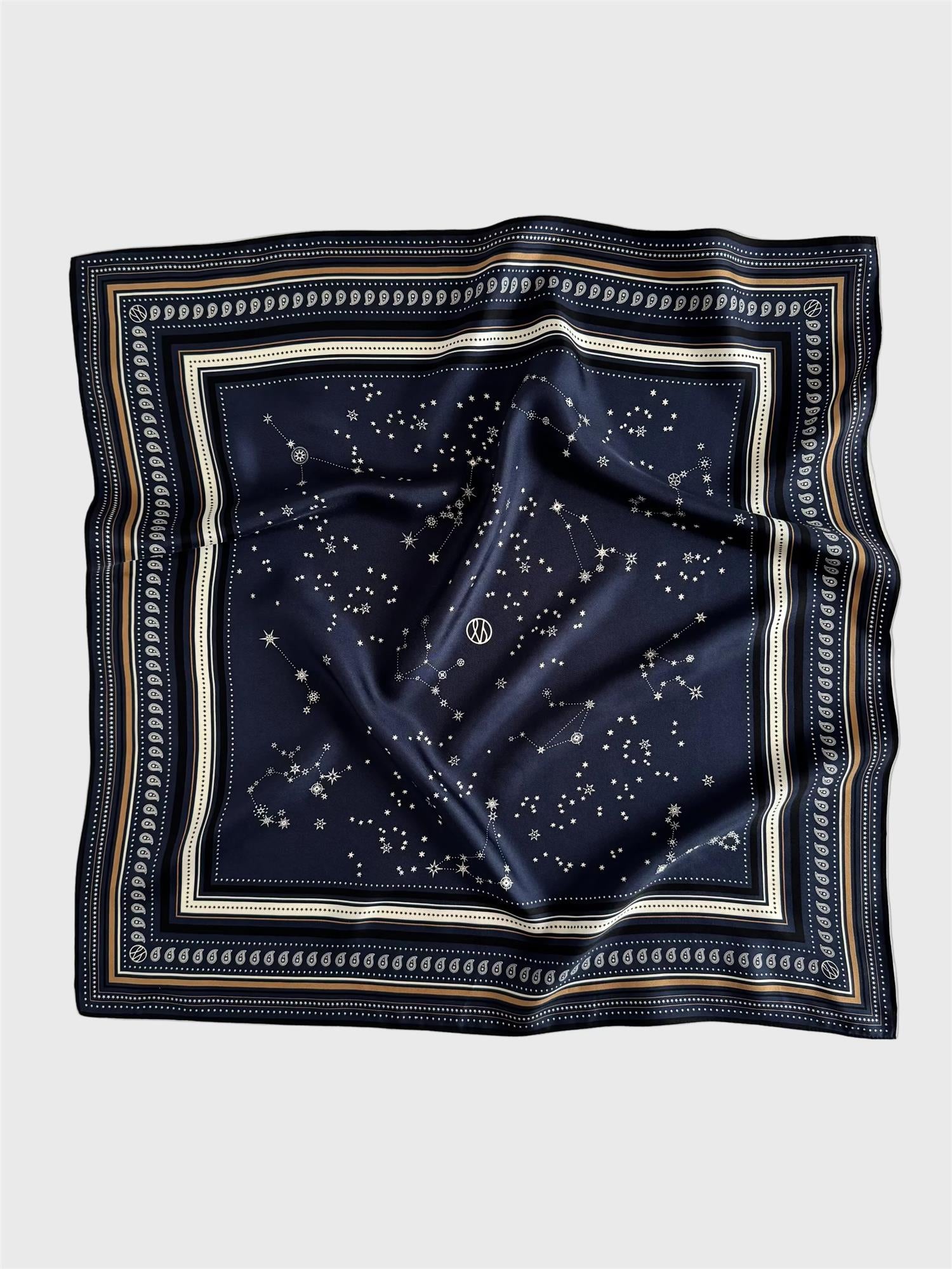 Lescarf Zodiac scarf, navy/ sand,  65x65