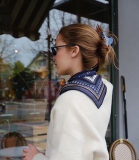 Lescarf Zodiac scarf, navy/ sand,  65x65