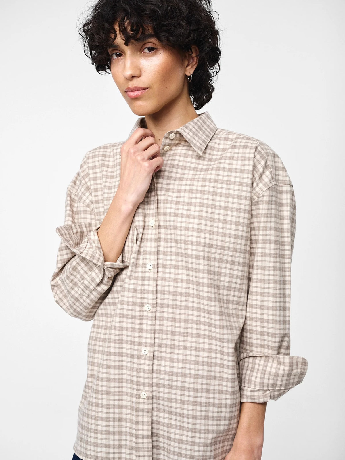 Julie Josephine Edwina Flanell shirt, checked taupe