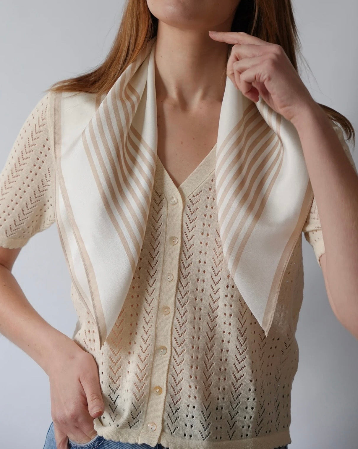 Lescarf Striped Scarf white & sand , 65x65