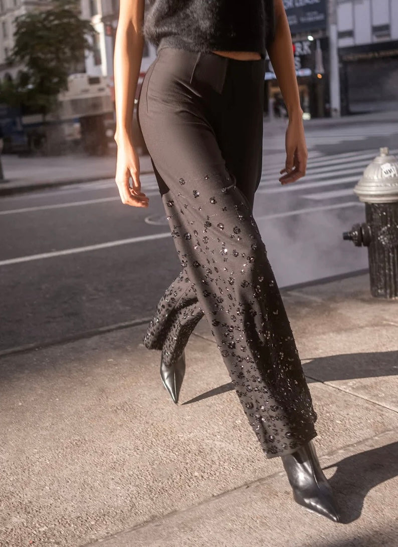 Seductive Kimberly Flower pearl jersey, svart