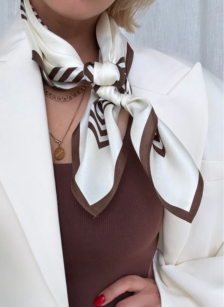 Le scarf Striped Scarf, Cream & Mocha Mousse, 65x65