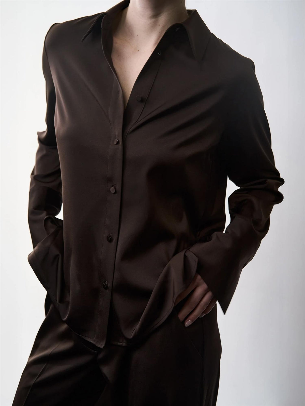 Marville Road The Leonie satin shirt, Chocolate